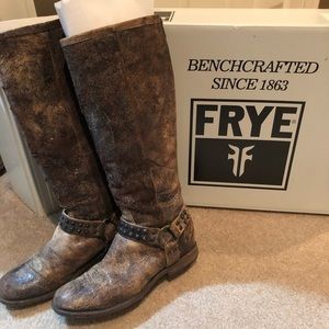 Frye Phillip Studded Harness Tall Choc Boot Sz 8.5